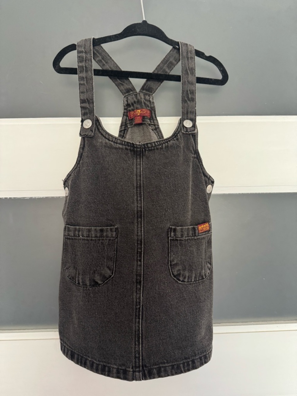 7 For All Mankind Black Denim Overall Dress